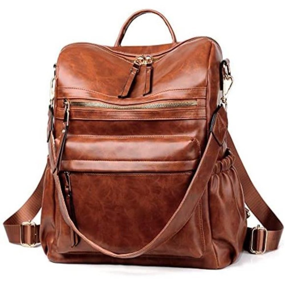 Women Backpack Purse Fashion Leather Oil Wax Brown